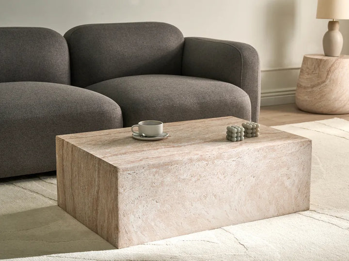 Coffee Table 90 cm 66 cm Travertine Effect Jasmarie