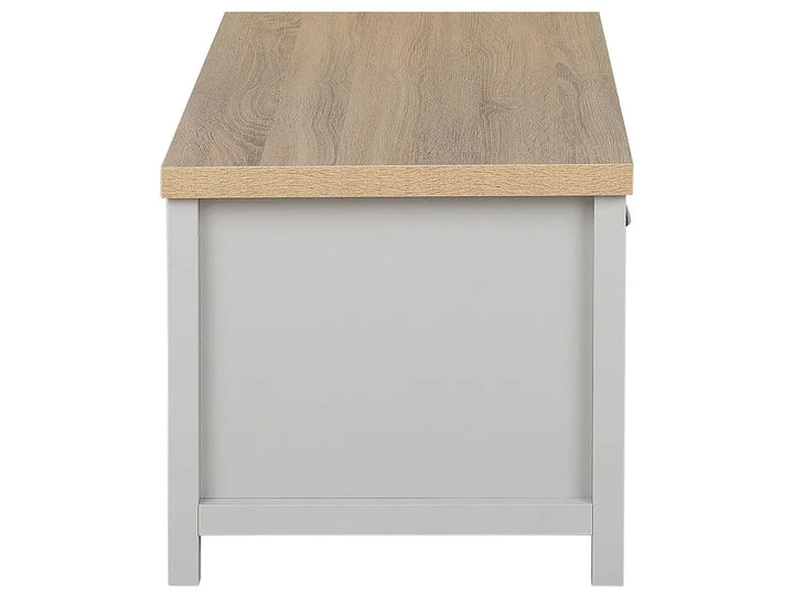Gray cabinet with a wooden top on a white background