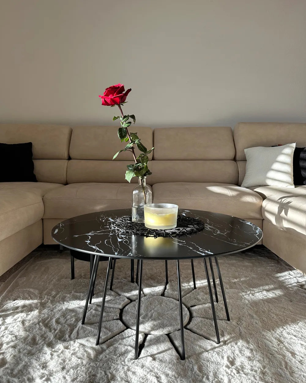 Coffee Table Tempered Glass Black Marble Adilson