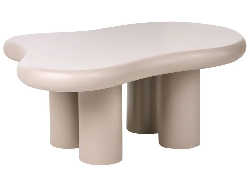 Modern beige coffee table with a curved design on a white background