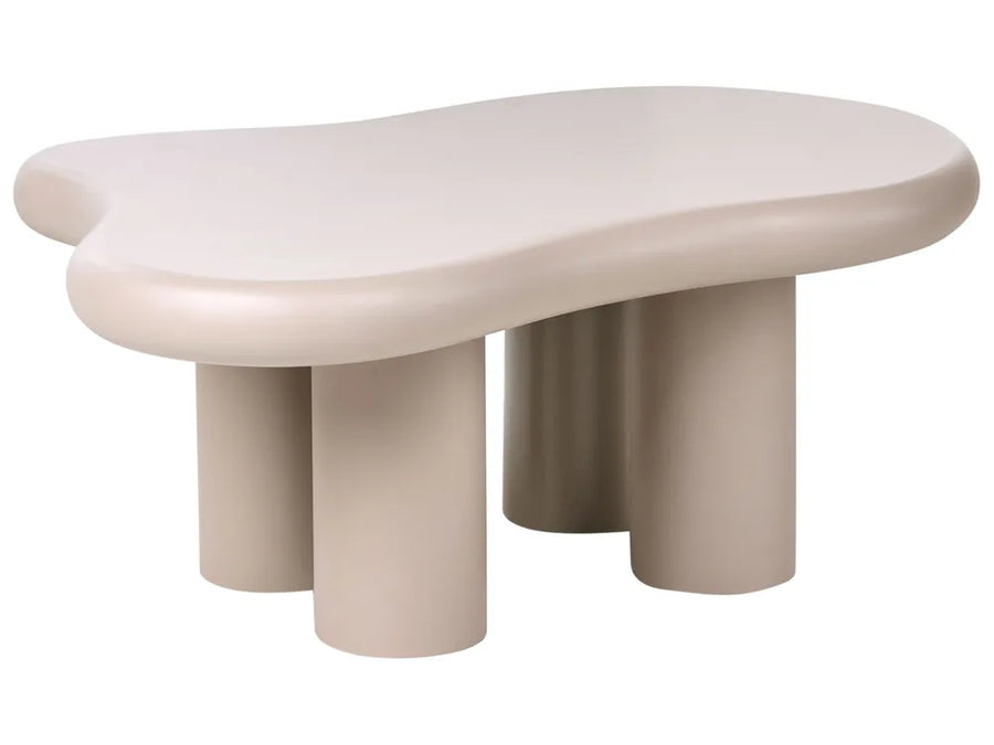 Modern beige coffee table with a curved design on a white background