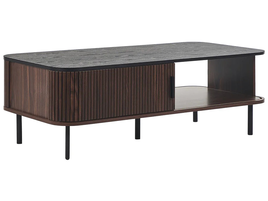 Wooden coffee table with a dark finish on a white background