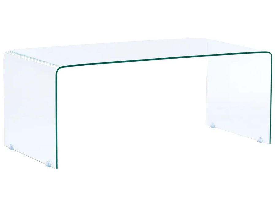 Clear glass coffee table on a white background