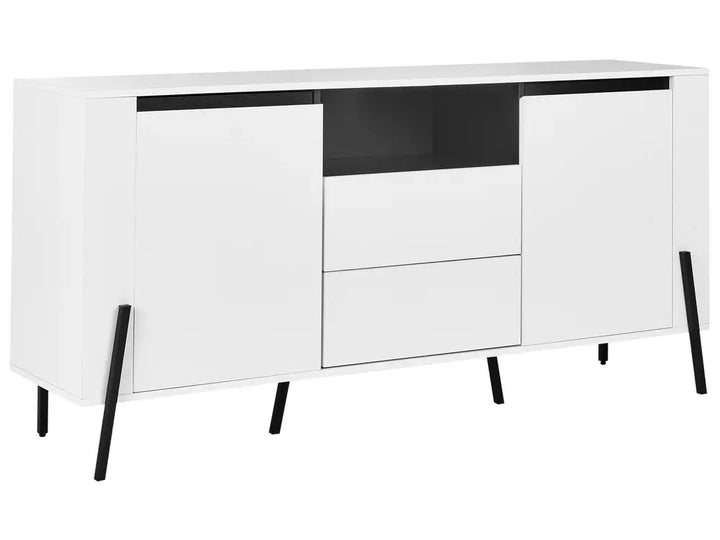 White sideboard with black accents on a white background