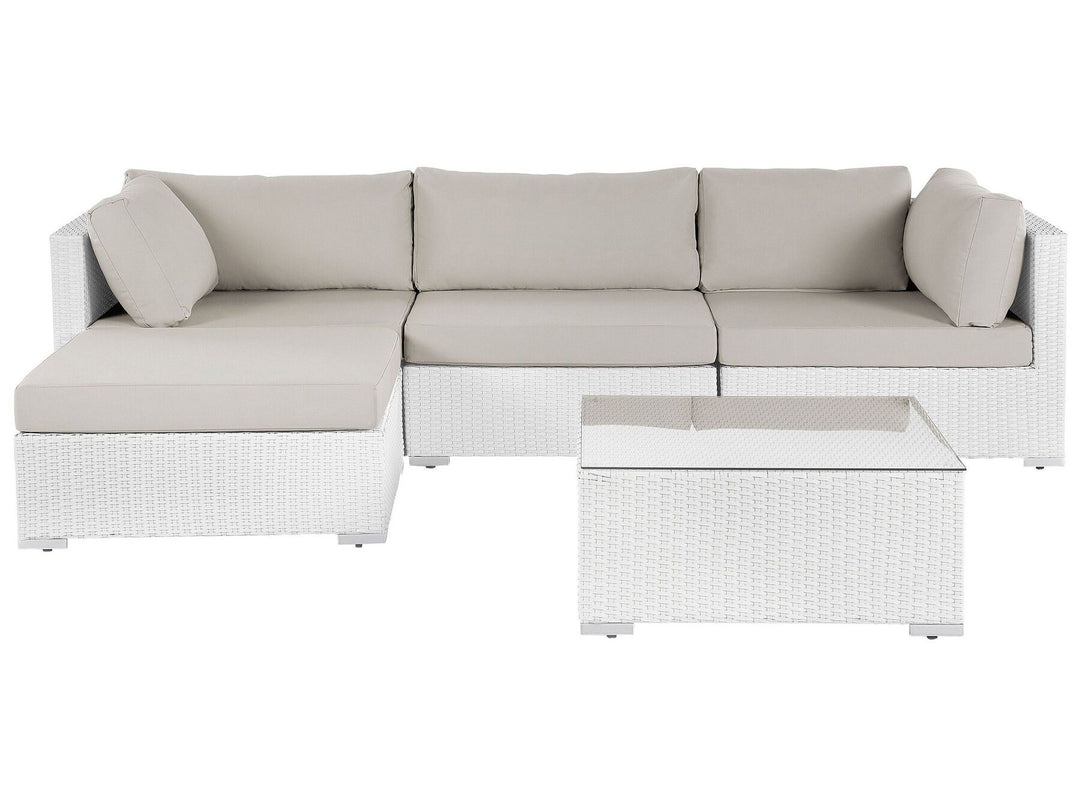 Sano Garden Corner Sofa with Table 4 Seater Right Hand Modular PE Rattan White