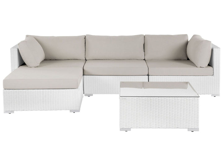 Sano Garden Corner Sofa with Table 4 Seater Right Hand Modular PE Rattan White