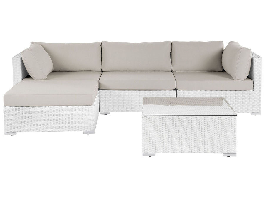 Sano Garden Corner Sofa with Table 4 Seater Right Hand Modular PE Rattan White