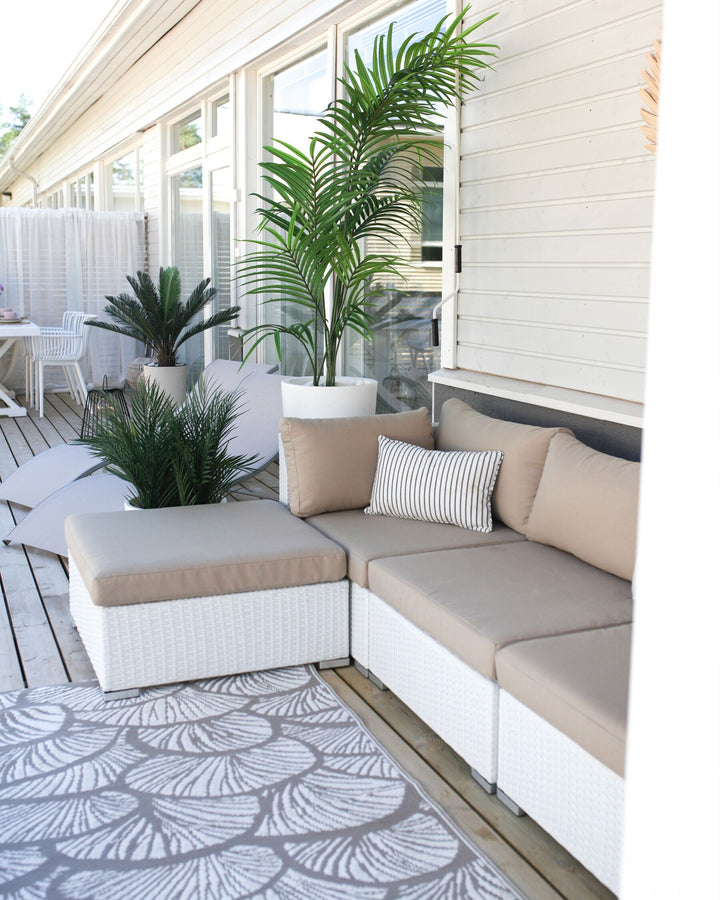 Sano Garden Corner Sofa with Table 4 Seater Right Hand Modular PE Rattan White