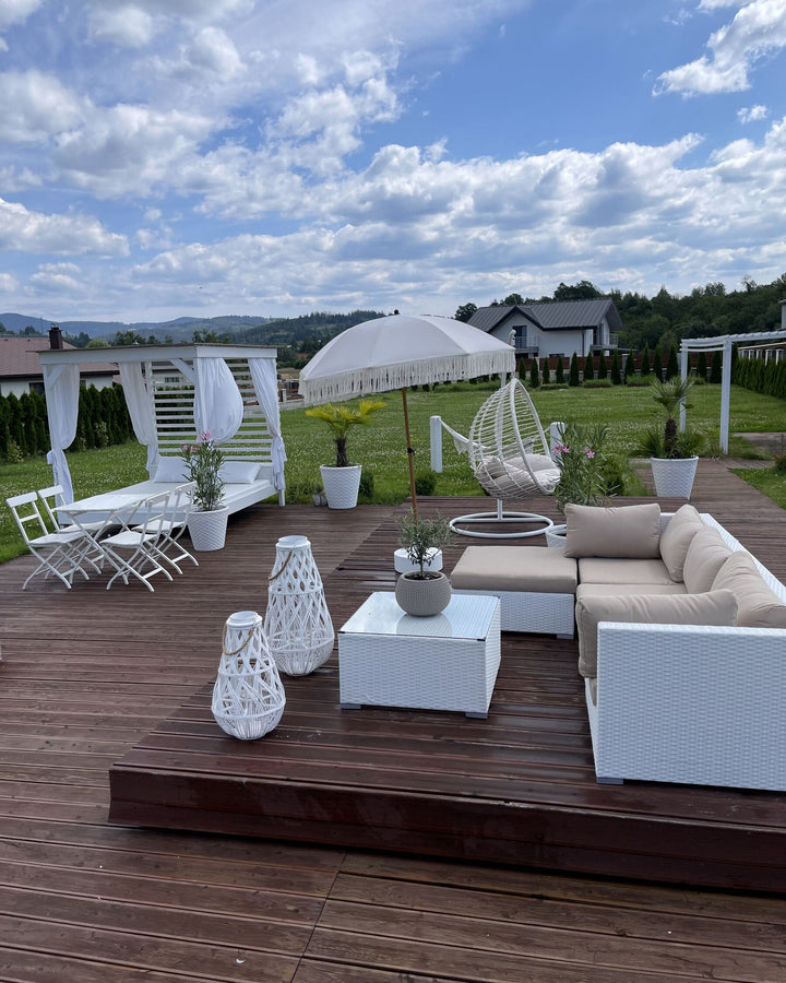 Sano Garden Corner Sofa with Table 4 Seater Right Hand Modular PE Rattan White