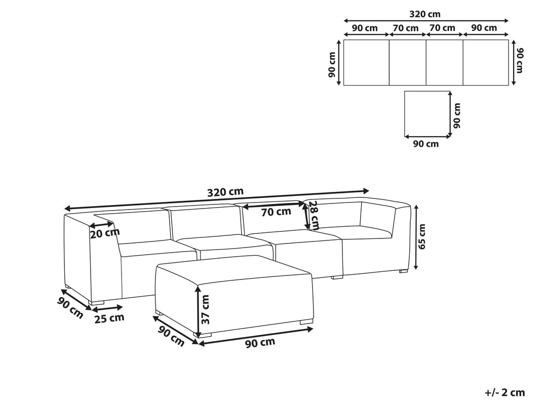 Arezzo Garden Sofa with Ottoman 4 Seater Modular Grey