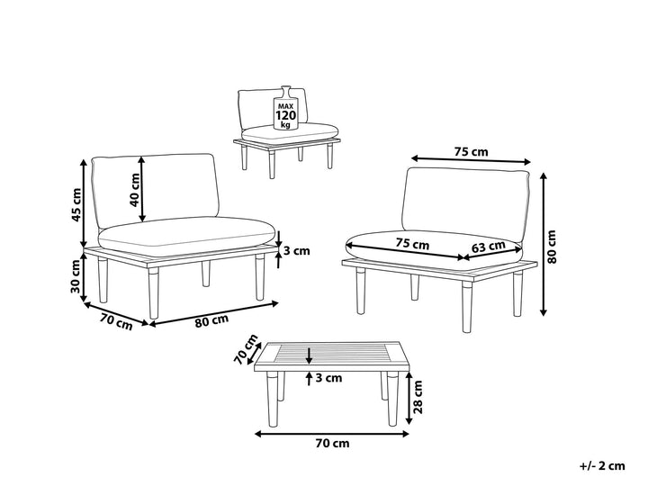 Frascati Garden Lounge Set with Table 2 Seater Certified Acacia Wood Light Grey