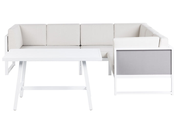Castella/Fratte Garden Corner Sofa with Table 6 Seater Left Hand Metal Off-White