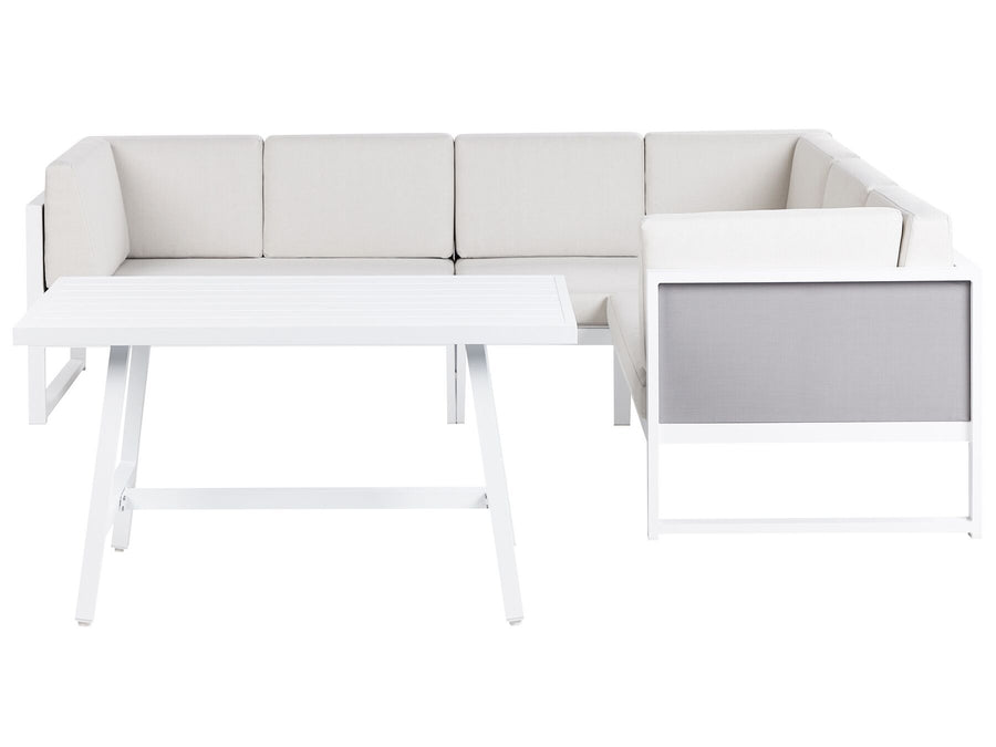 Castella/Fratte Garden Corner Sofa with Table 6 Seater Left Hand Metal Off-White