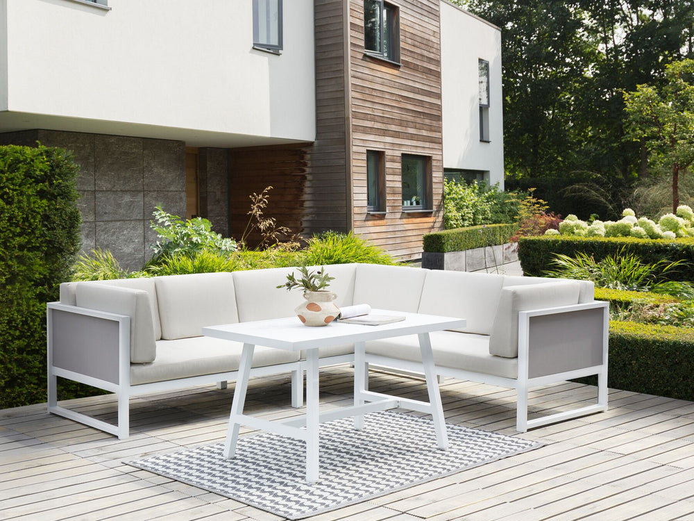 Castella/Fratte Garden Corner Sofa with Table 6 Seater Left Hand Metal Off-White