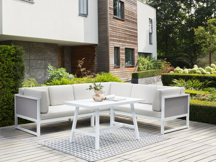 Castella/Fratte Garden Corner Sofa with Table 6 Seater Left Hand Metal Off-White