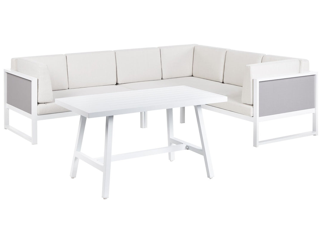 Castella/Fratte Garden Corner Sofa with Table 6 Seater Left Hand Metal Off-White