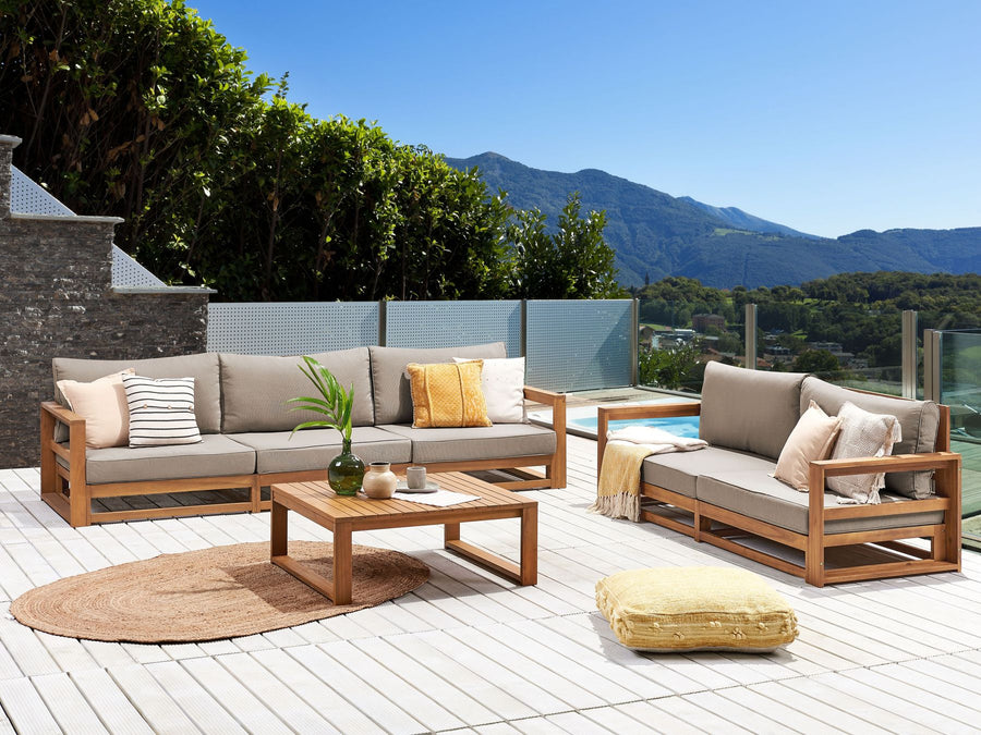 Timor Garden Lounge Set with Table 5 Seater Certified Acacia Wood Light Brown