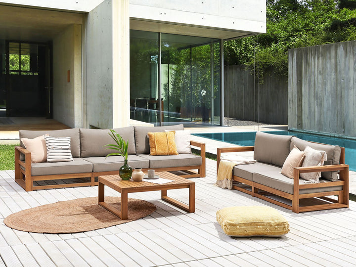 Timor Garden Lounge Set with Table 5 Seater Certified Acacia Wood Light Brown