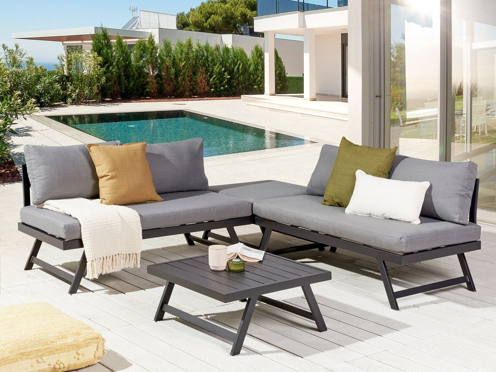 Coccorino Garden Corner Sofa with Table 5 Seater Metal Grey