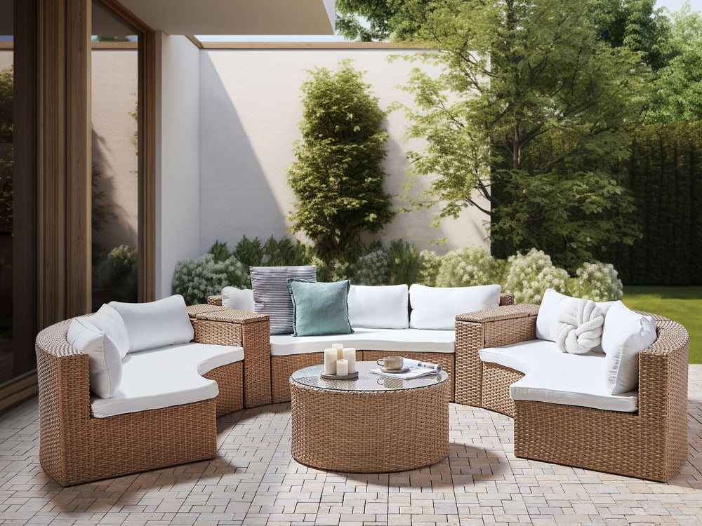 Severo Garden Lounge Set with Table 9 Seater PE Rattan Sand Beige