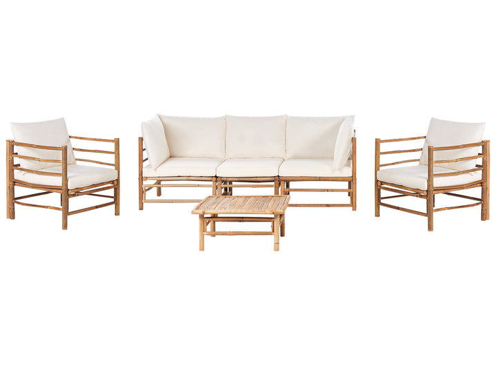 Cerreto Garden Lounge Set with Table 5 Seater Bamboo Wood Off-White