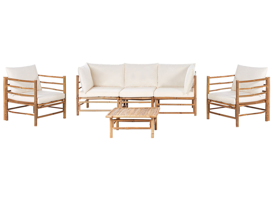 Cerreto Garden Lounge Set with Table 5 Seater Bamboo Wood Off-White