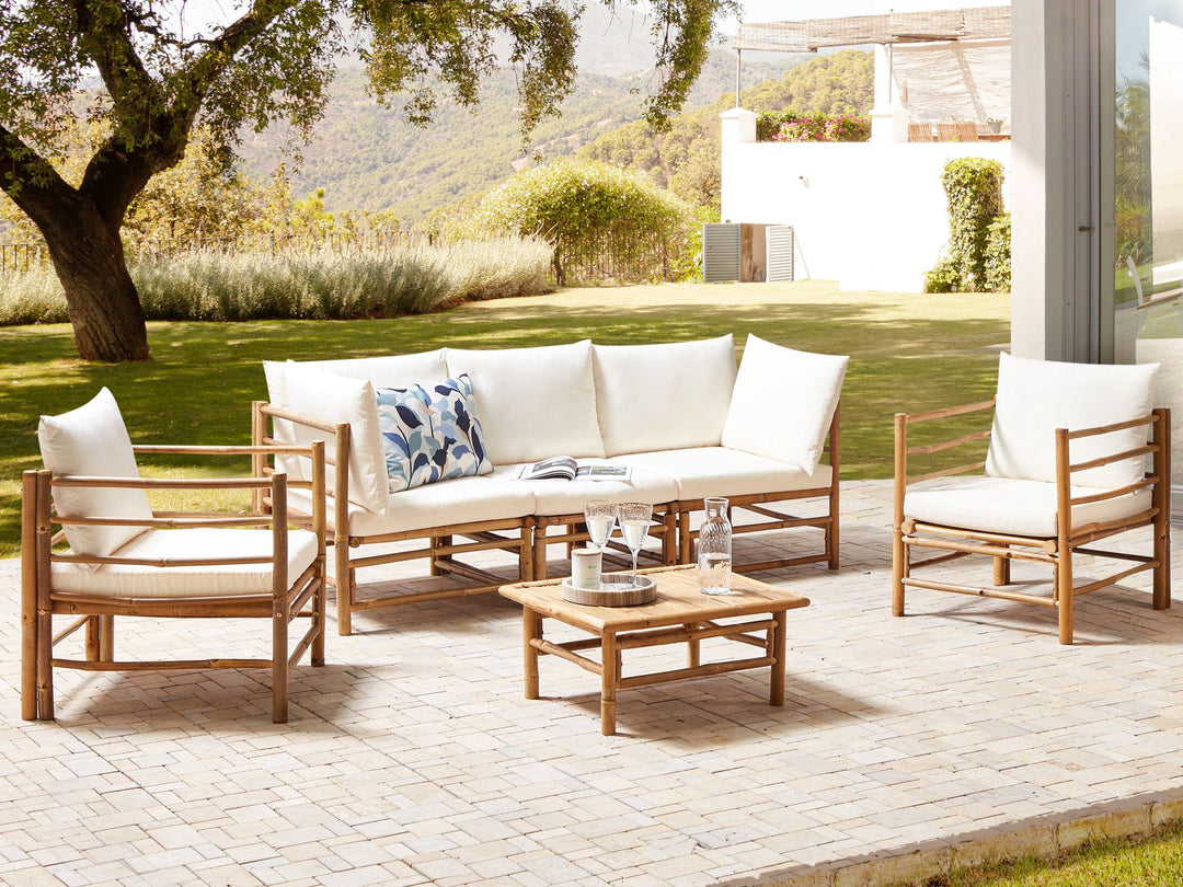 Cerreto Garden Lounge Set with Table 5 Seater Bamboo Wood Off-White