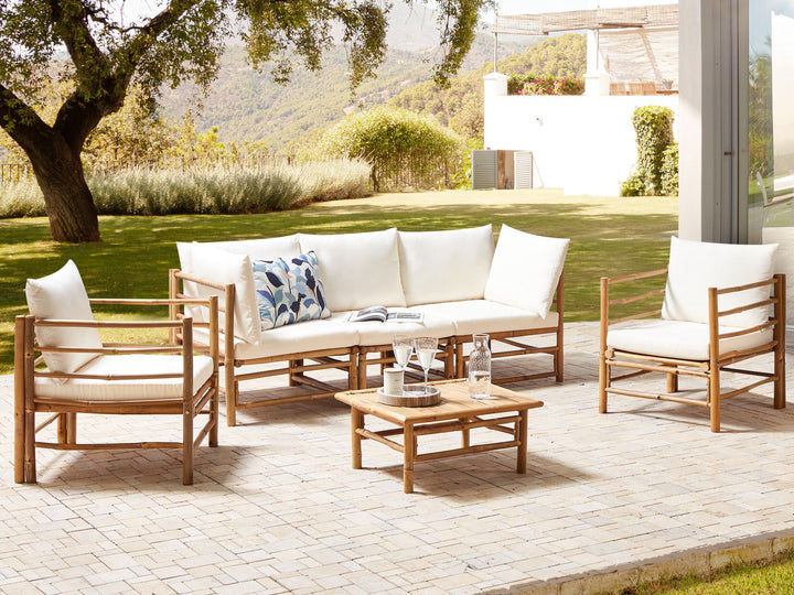 Cerreto Garden Lounge Set with Table 5 Seater Bamboo Wood Off-White