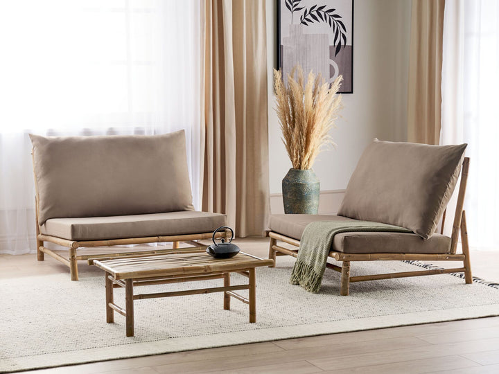 Todi Garden Lounge Set with Table 2 Seater Bamboo Wood Taupe