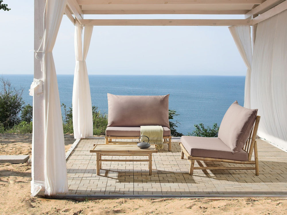 Todi Garden Lounge Set with Table 2 Seater Bamboo Wood Taupe