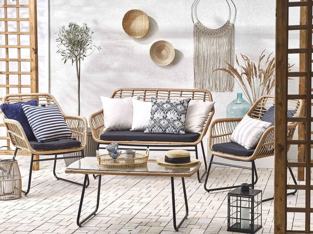 Minori Garden Lounge Set with Table 4 Seater PE Rattan Beige