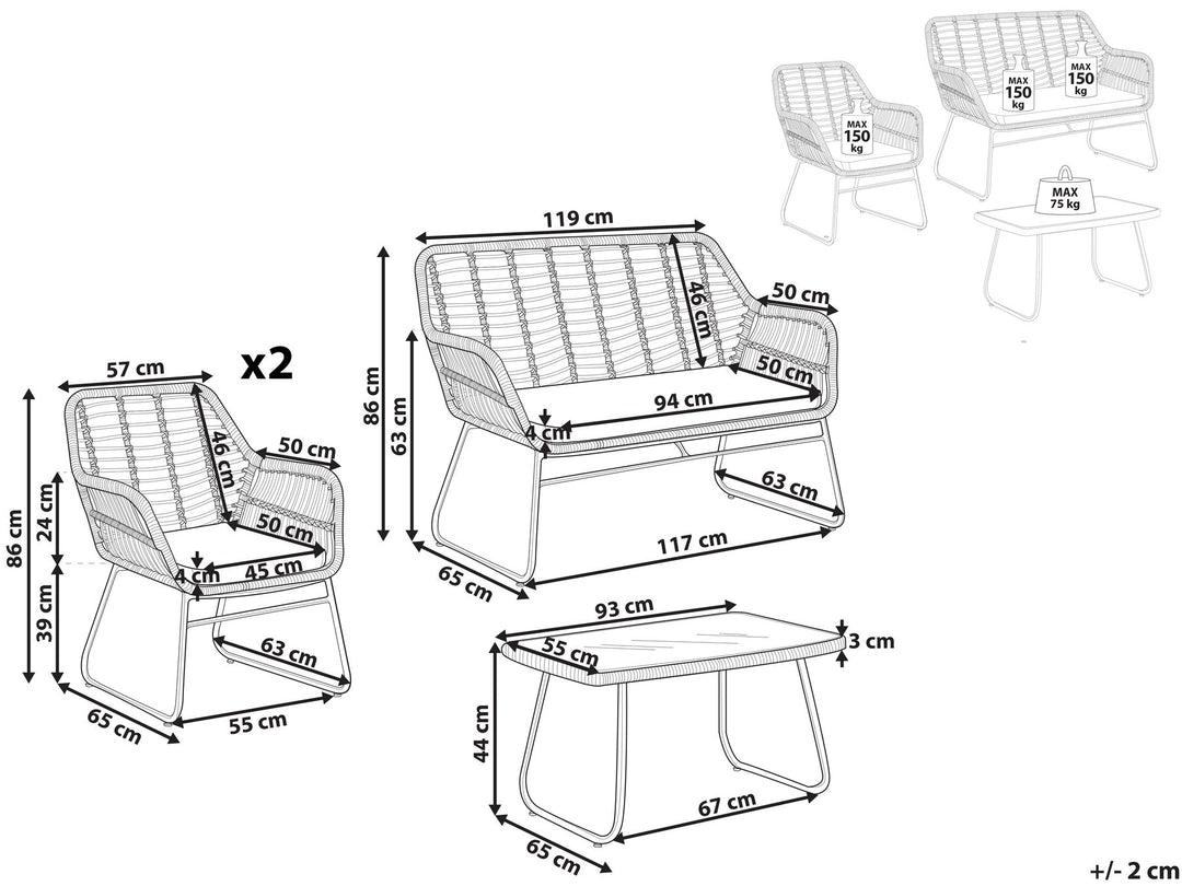 Minori Garden Lounge Set with Table 4 Seater PE Rattan Beige