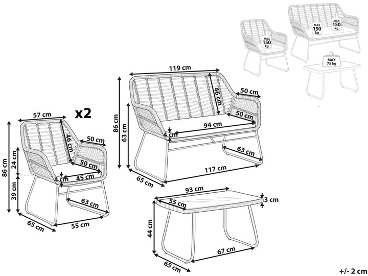 Minori Garden Lounge Set with Table 4 Seater PE Rattan Beige