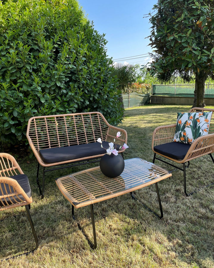 Minori Garden Lounge Set with Table 4 Seater PE Rattan Beige