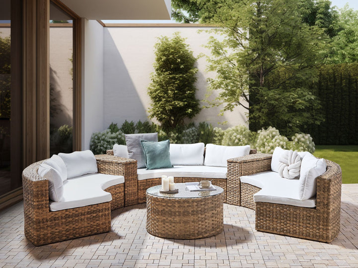 Severo Garden Lounge Set with Table 9 Seater PE Rattan Golden Brown