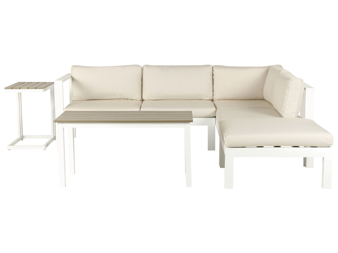 Messina Garden Corner Sofa with Table 5 Seater Left Hand Metal Beige