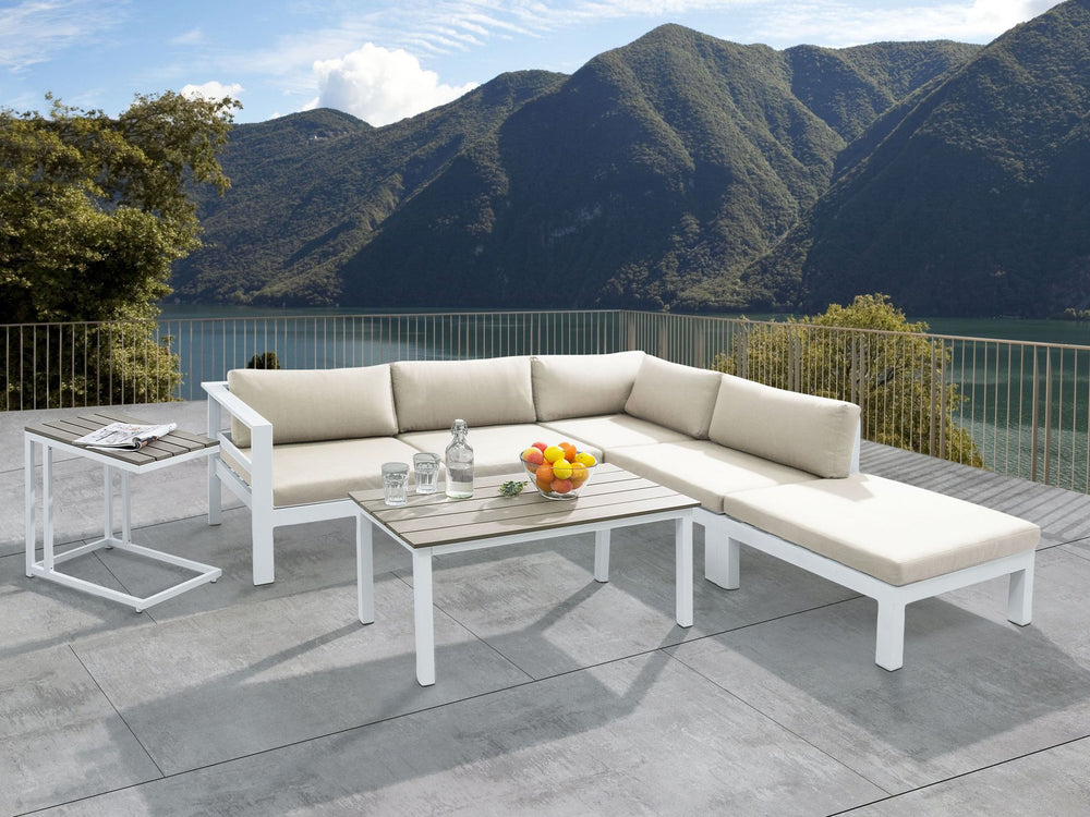 Messina Garden Corner Sofa with Table 5 Seater Left Hand Metal Beige