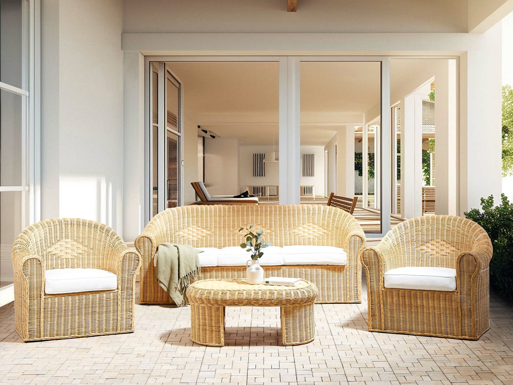 Livadeia Garden Lounge Set with Table 5 Seater Rattan Natural