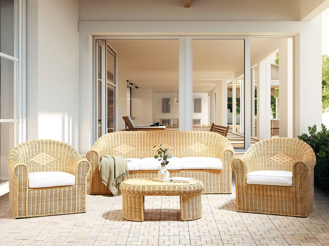 Livadeia Garden Lounge Set with Table 5 Seater Rattan Natural