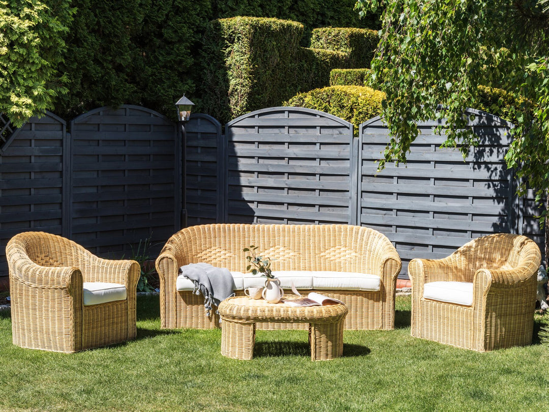 Livadeia Garden Lounge Set with Table 5 Seater Rattan Natural