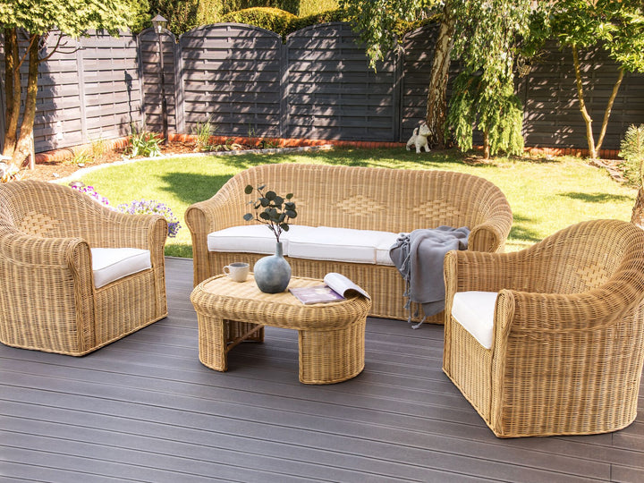Livadeia Garden Lounge Set with Table 5 Seater Rattan Natural