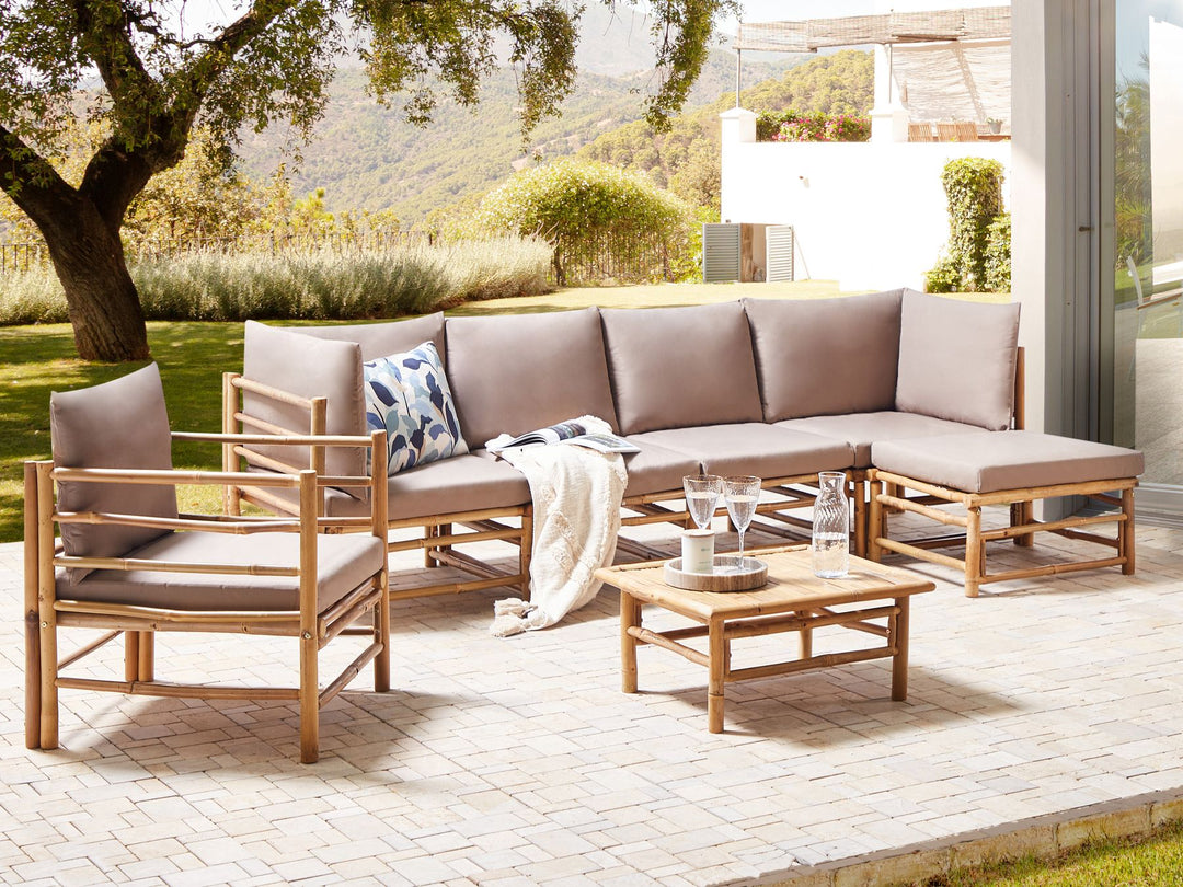 Cerreto Garden Lounge Set with Table 6 Seater Bamboo Wood Taupe