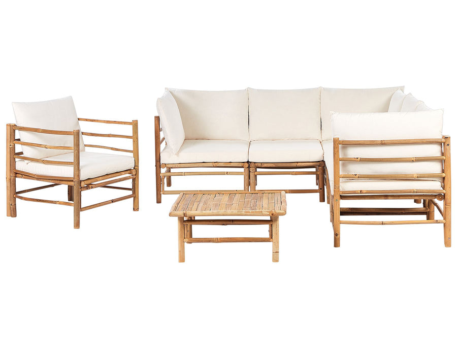 Cerreto Garden Lounge Set with Table 6 Seater Bamboo Wood Off-White