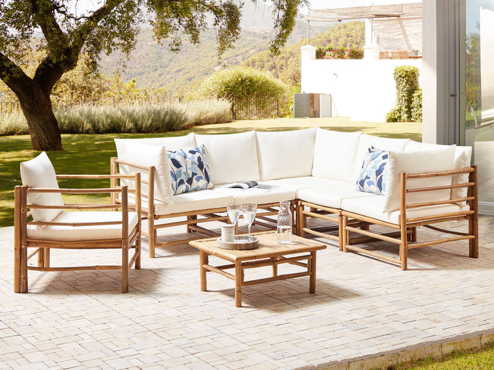 Cerreto Garden Lounge Set with Table 6 Seater Bamboo Wood Off-White