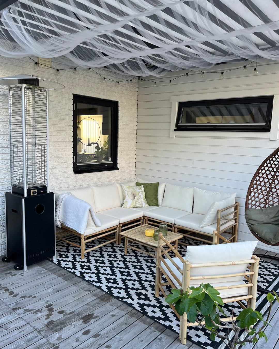 Cerreto Garden Lounge Set with Table 6 Seater Bamboo Wood Off-White