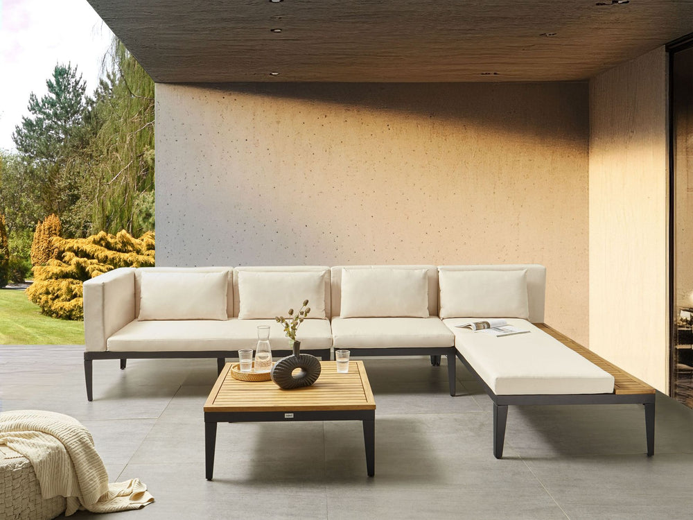 Bracciano Garden Corner Sofa with Table 4 Seater Left Hand Certified Acacia Wood Light Beige