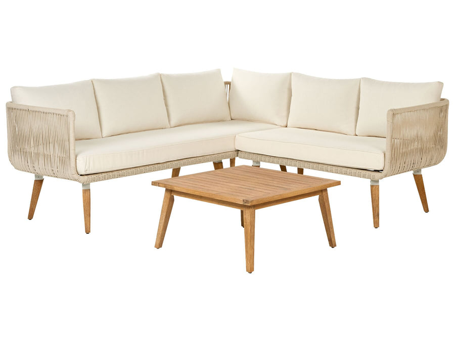 Alcamo Garden Corner Sofa with Table 5 Seater Left Hand Acacia Wood Beige