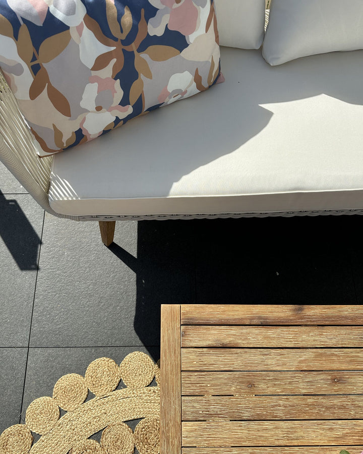 Alcamo Garden Corner Sofa with Table 5 Seater Left Hand Acacia Wood Beige