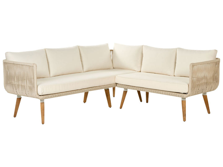 Alcamo Garden Corner Sofa with Table 5 Seater Left Hand Acacia Wood Beige