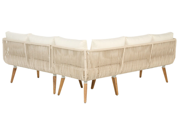 Alcamo Garden Corner Sofa with Table 5 Seater Left Hand Acacia Wood Beige
